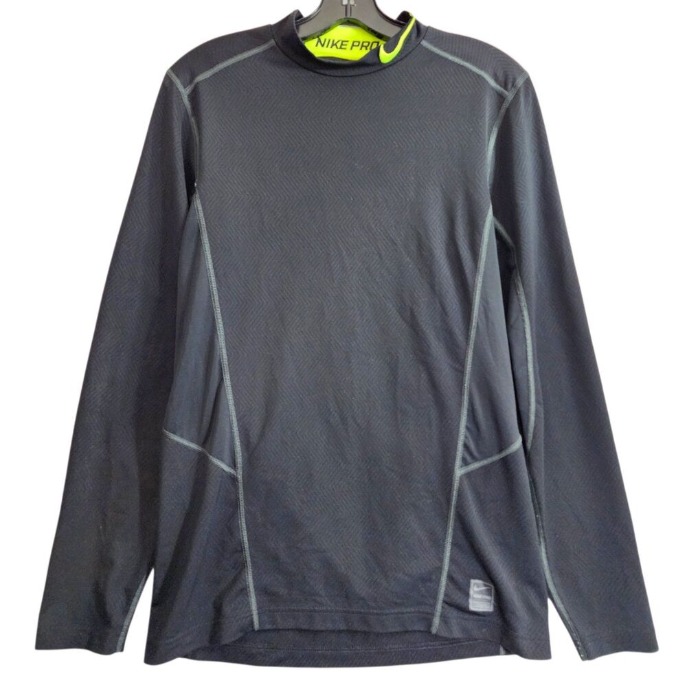 NIKE PRO Shirt Men Medium Black Long Sleeve Fitted Training Activewear Running